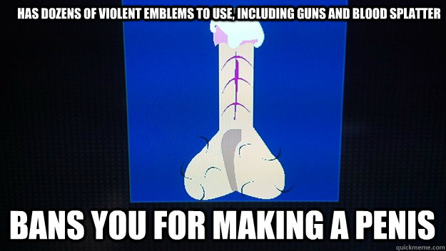 Has dozens of violent emblems to use, including guns and blood splatter Bans you for making a penis - Has dozens of violent emblems to use, including guns and blood splatter Bans you for making a penis  Call of Duty Logic