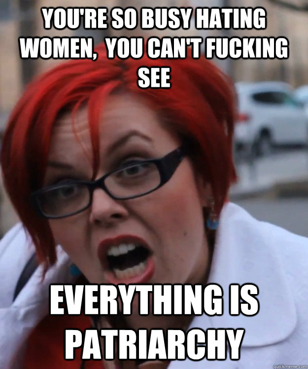 you're so busy hating women,  you can't fucking see everything is patriarchy  