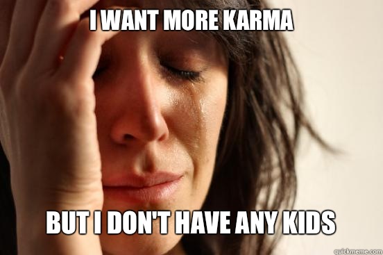 I want more karma But I don't have any kids   First World Problems