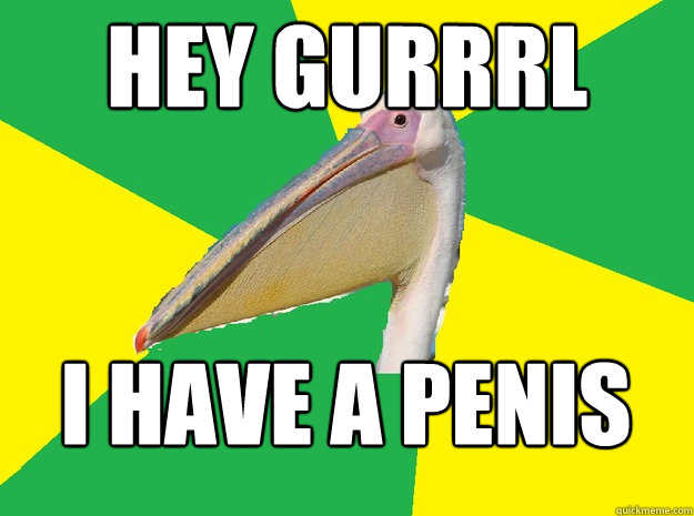 hey gurrrl I have a penis  Anti Pick Up Line Pelican