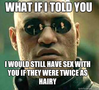what if i told you I would still have sex with you if they were twice as hairy  Matrix Morpheus
