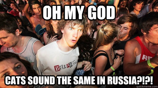 Oh My god cats sound the same in russia?!?!  Sudden Clarity Clarence