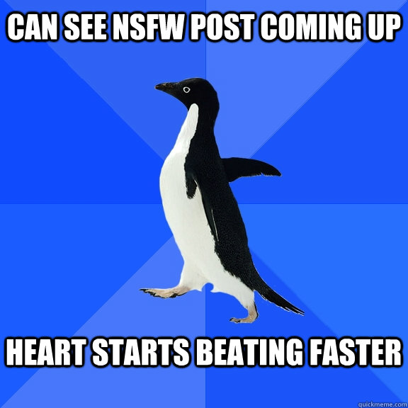 Can see NSFW post coming up   Heart starts beating faster   Socially Awkward Penguin