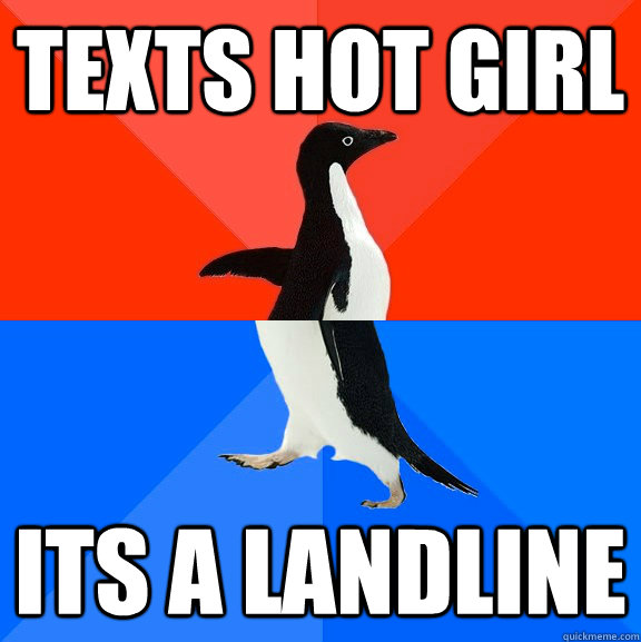 Texts hot girl its a landline  Socially Awesome Awkward Penguin