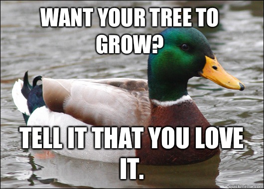 Want your tree to grow? Tell it that you love it.  Actual Advice Mallard