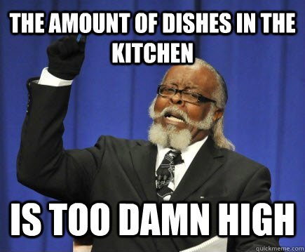The amount of dishes in the kitchen  is too damn high  Too Damn High