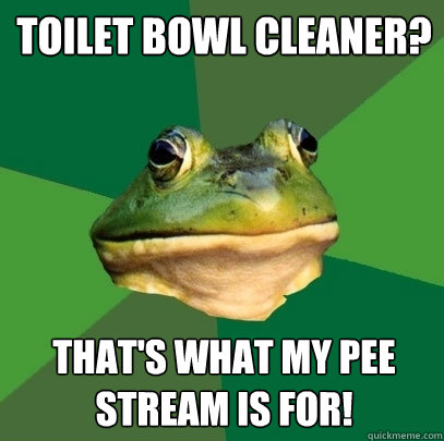 Toilet Bowl Cleaner? That's what my pee stream is for!  Foul Bachelor Frog