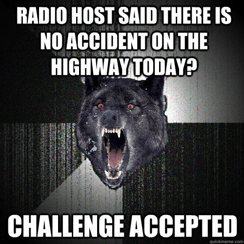 Radio host said there is no accident on the highway today? challenge accepted  Insanity Wolf