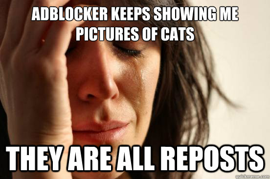 AdBlocker keeps showing me pictures of cats They are all reposts  First World Problems