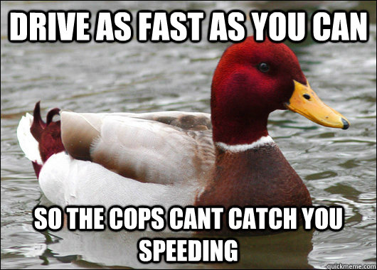 drive as fast as you can so the cops cant catch you speeding  Malicious Advice Mallard