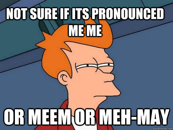 Not sure if its pronounced me me Or meem or meh-may  Futurama Fry