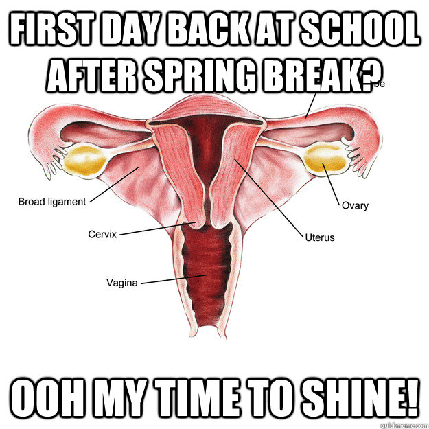 first day back at school after spring break? ooh my time to shine! - first day back at school after spring break? ooh my time to shine!  Scumbag Uterus