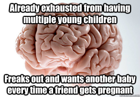 Already exhausted from having multiple young children Freaks out and wants another baby every time a friend gets pregnant   Scumbag Brain
