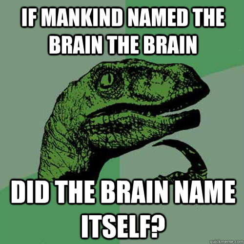 if mankind named the brain the brain did the brain name itself?  Philosoraptor