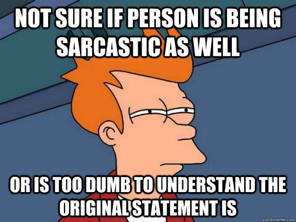 Not sure if person is being sarcastic as well or is too dumb to understand the original statement is  Futurama Fry