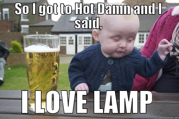 Hot damn, I love lamp - SO I GOT TO HOT DAMN AND I SAID, I LOVE LAMP drunk baby
