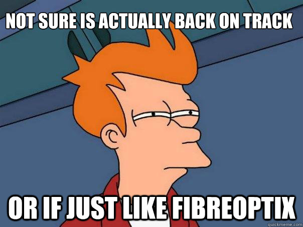 Not sure is actually back on track or if just like fibreOptix  Futurama Fry