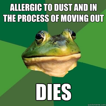 Allergic to dust and in the process of moving out Dies  Foul Bachelor Frog