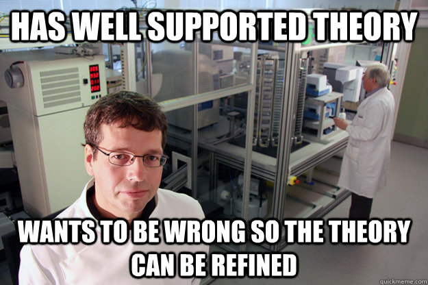 Has well supported theory Wants to be wrong so the theory can be refined - Has well supported theory Wants to be wrong so the theory can be refined  Good Guy Scientist