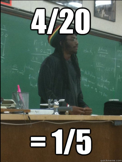 4/20 = 1/5  Rasta Science Teacher