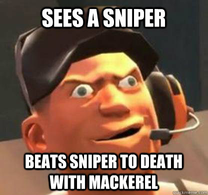 Sees a sniper beats sniper to death with mackerel  