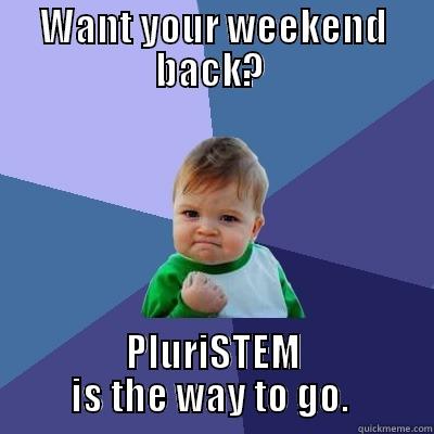 WANT YOUR WEEKEND BACK?  PLURISTEM IS THE WAY TO GO.  Success Kid