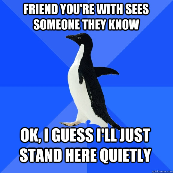 Friend you're with sees someone they know ok, i guess i'll just stand here quietly  Socially Awkward Penguin