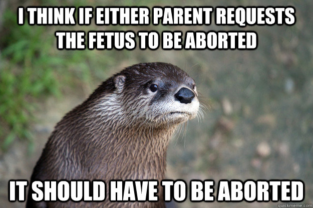 I think if either parent requests the fetus to be aborted It should have to be aborted  Opinion Otter