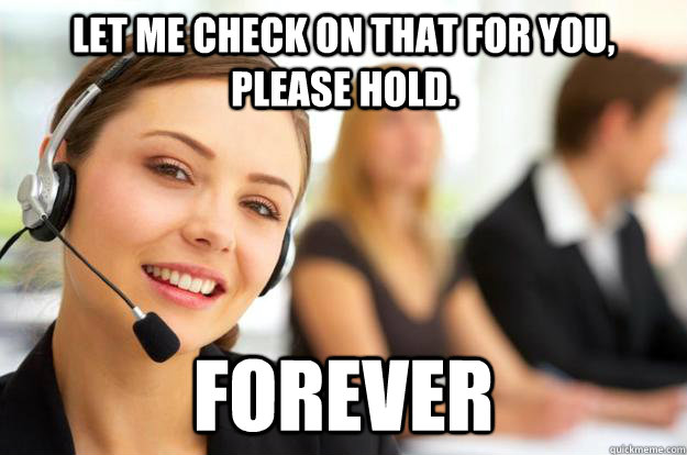 Let me check on that for you, please hold. FOREVER - Let me check on that for you, please hold. FOREVER  Call Center Agent