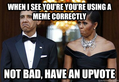 when I see you're you're using a meme correctly NOT BAD, Have an upvote  