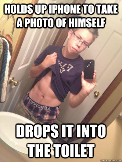 Holds up Iphone to take a photo of himself Drops it into the toilet - Holds up Iphone to take a photo of himself Drops it into the toilet  Fowl Climes