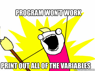 Program won't work Print out all of the variables  All The Things