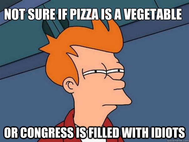 NOT SURE IF PIZZA IS A VEGETABLE OR CONGRESS IS FILLED WITH IDIOTS  Futurama Fry