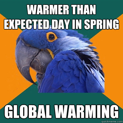Warmer than expected day in spring GLOBAL warming  Paranoid Parrot