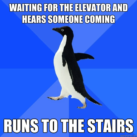 Waiting for the elevator and hears someone coming runs to the stairs  Socially Awkward Penguin