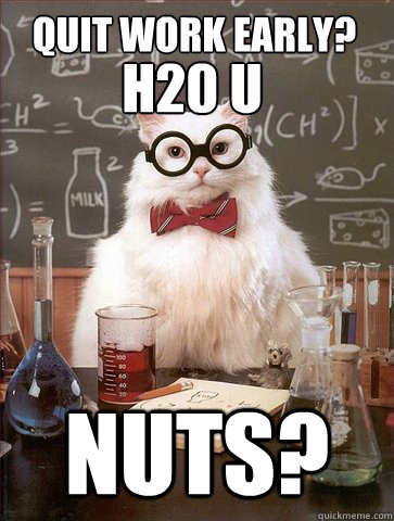 quit work early? nuts? h20 u  Science Cat