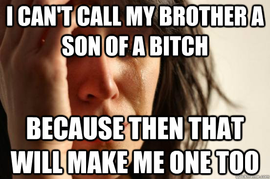 I can't call my brother a son of a bitch because then that will make me one too  First World Problems