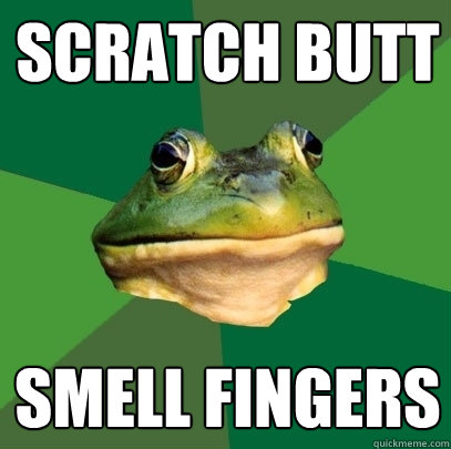 scratch butt smell fingers  Foul Bachelor Frog