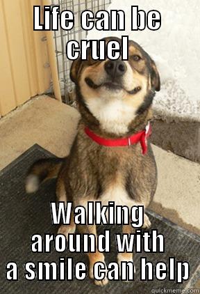 LIFE CAN BE CRUEL WALKING AROUND WITH A SMILE CAN HELP Good Dog Greg
