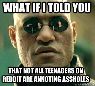 what if i told you that not all teenagers on reddit are annoying assholes  Matrix Morpheus
