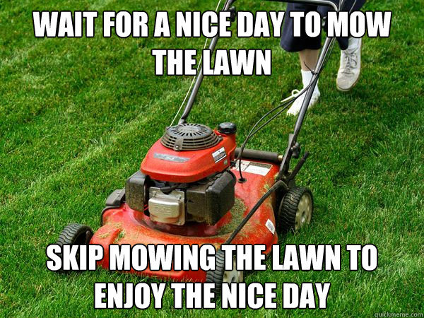 wait for a nice day to mow the lawn skip mowing the lawn to enjoy the nice day  Lawnmower