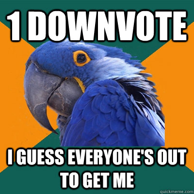 1 downvote i guess everyone's out to get me  Paranoid Parrot