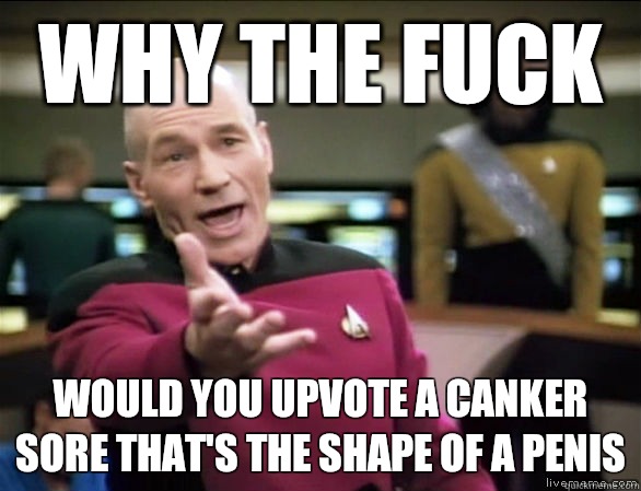 why the fuck Would you Upvote a canker sore that's the Shape of a penis  Annoyed Picard HD
