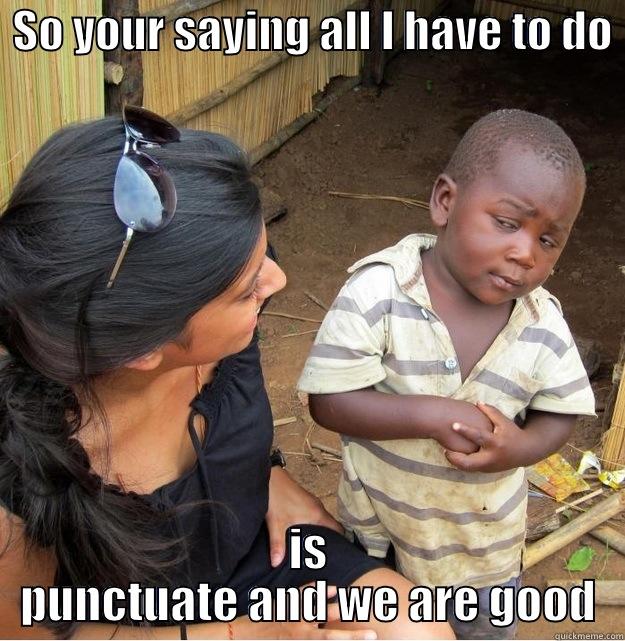  SO YOUR SAYING ALL I HAVE TO DO  IS PUNCTUATE AND WE ARE GOOD Skeptical Third World Kid