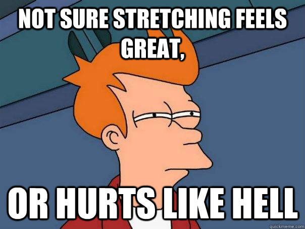 not sure stretching feels great, or hurts like hell - not sure stretching feels great, or hurts like hell  Futurama Fry