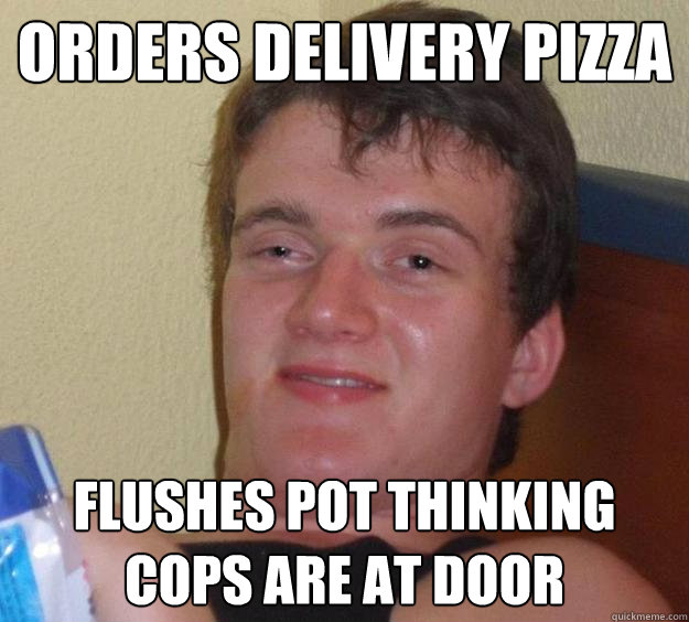Orders Delivery Pizza flushes pot thinking cops are at door - Orders Delivery Pizza flushes pot thinking cops are at door  10 Guy