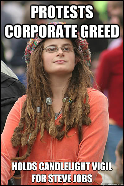 Protests corporate greed holds candlelight vigil for steve jobs - Protests corporate greed holds candlelight vigil for steve jobs  College Liberal