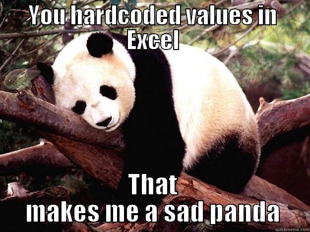 YOU HARDCODED VALUES IN EXCEL THAT MAKES ME A SAD PANDA Procrastination Panda
