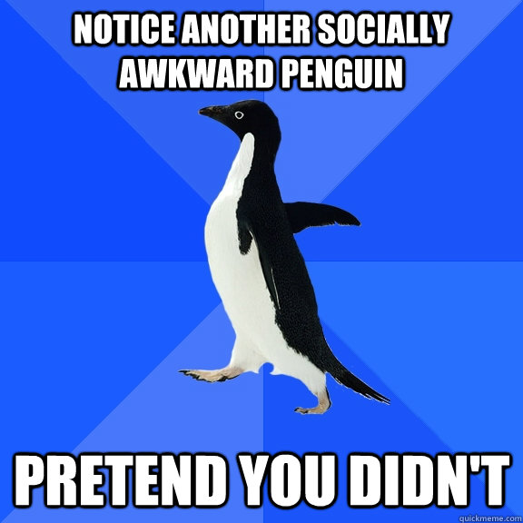 Notice another socially awkward penguin Pretend you didn't  Socially Awkward Penguin