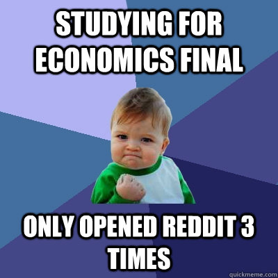 Studying for economics final only opened reddit 3 times  Success Kid